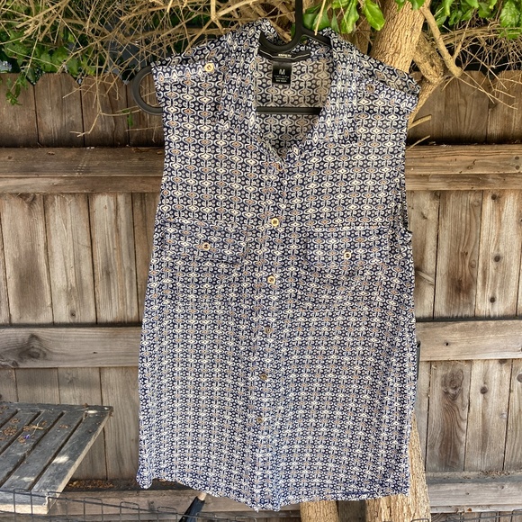 Button up Sleeveless Sheer Shirt with Metal Buttons - Picture 1 of 6